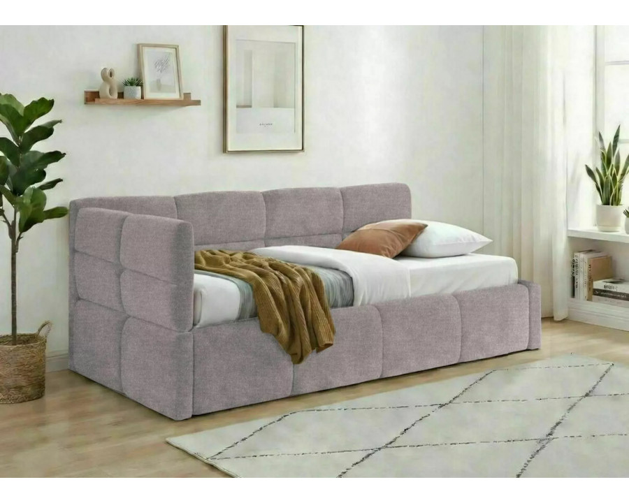 Ліжко односпальне м'яке Emma Raven 90×200 Пудрово-рожева тканина