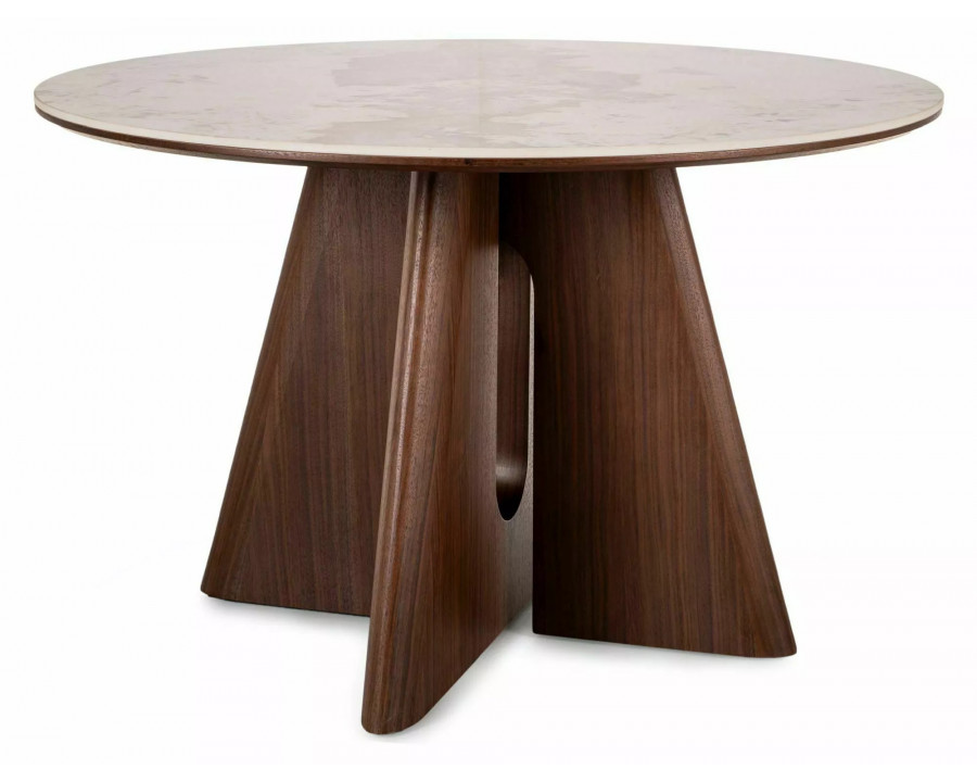 Стіл обідній кухонний Alzano Ceramic ø120 см МДФ + кераміка Білий / Горіх каркас