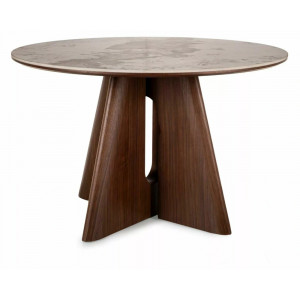 Стіл обідній кухонний Alzano Ceramic ø120 см МДФ + кераміка Білий / Горіх каркас