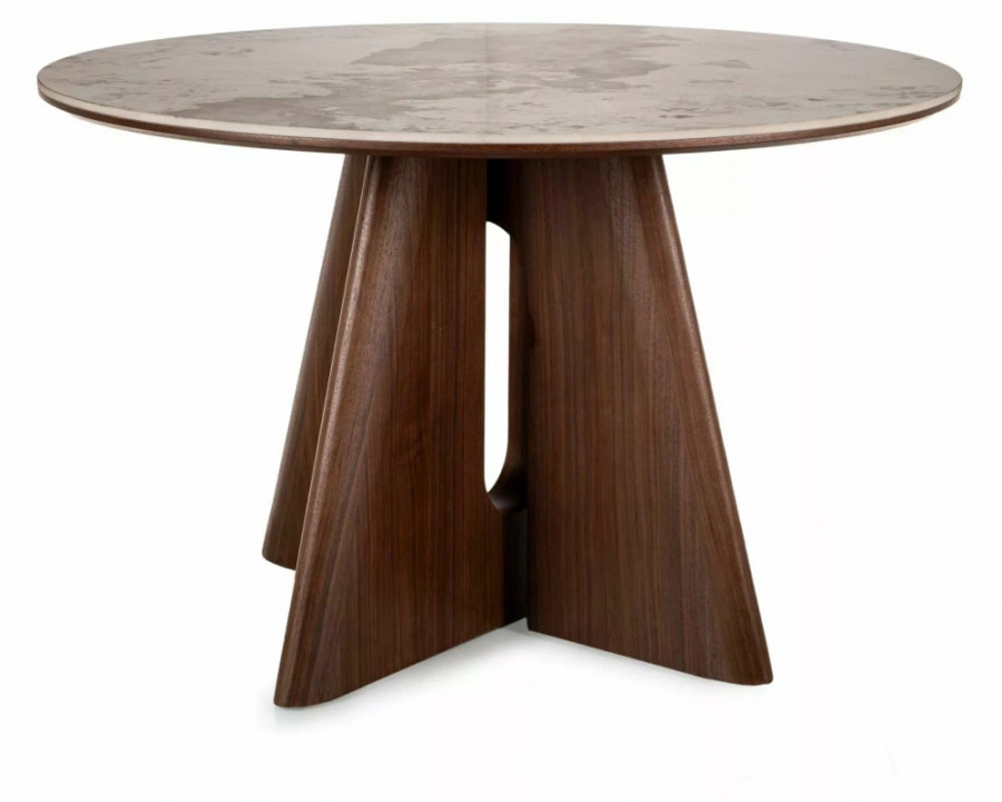 Стіл обідній кухонний Alzano Ceramic ø120 см МДФ + кераміка Білий / Горіх каркас