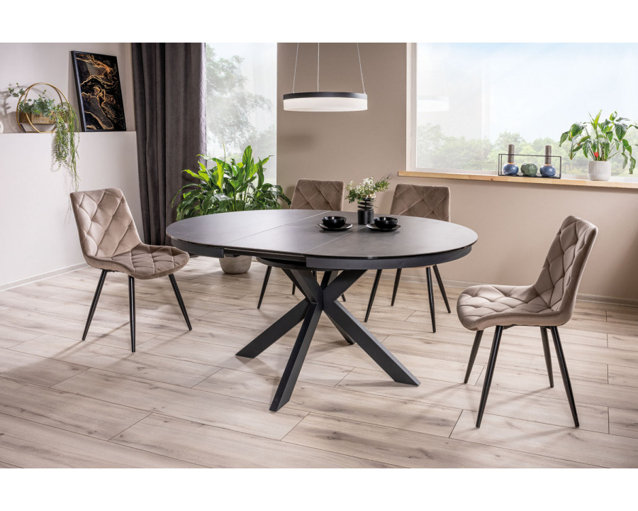 Стіл обідній розкладний PORTO CERAMIC 120(160)*120 тем.сірий ефект мармуру/чорний мат