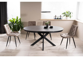 Стіл обідній розкладний PORTO CERAMIC 120(160)*120 тем.сірий ефект мармуру/чорний мат