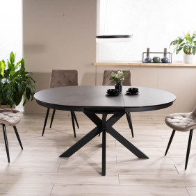 Стіл обідній розкладний PORTO CERAMIC 120(160)*120 тем.сірий ефект мармуру/чорний мат