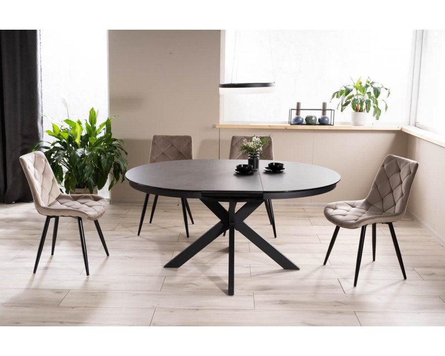 Стіл обідній розкладний PORTO CERAMIC 120(160)*120 тем.сірий ефект мармуру/чорний мат