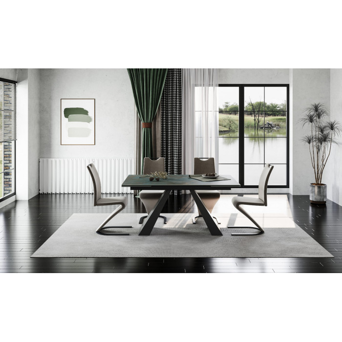 Стіл обідній розкладний SALVADORE CERAMIC 160(240)*90 бірюза OSSIDO VERDE/чорний мат SALVADORETUC160