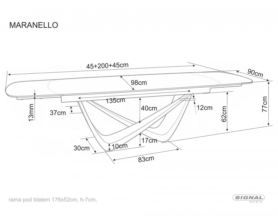 Стіл обідній кухонний розкладний Maranello Ceramic (200–290)×98 см Кераміка Білий / Мідний каркас