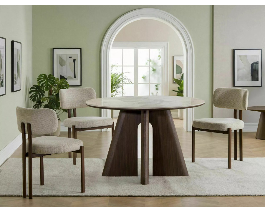 Стіл обідній кухонний Alzano Ceramic ø120 см МДФ + кераміка Білий / Горіх каркас