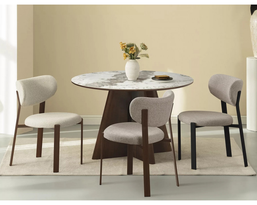 Стіл обідній кухонний Alzano Ceramic ø120 см МДФ + кераміка Білий / Горіх каркас