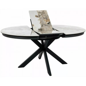 Стіл обідній кухонний розкладний Porto Ceramic (120–160)×120 см Кераміка Білий / Чорний каркас