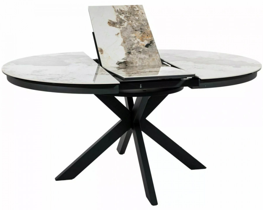 Стіл обідній кухонний розкладний Porto Ceramic (120–160)×120 см Кераміка Білий / Чорний каркас