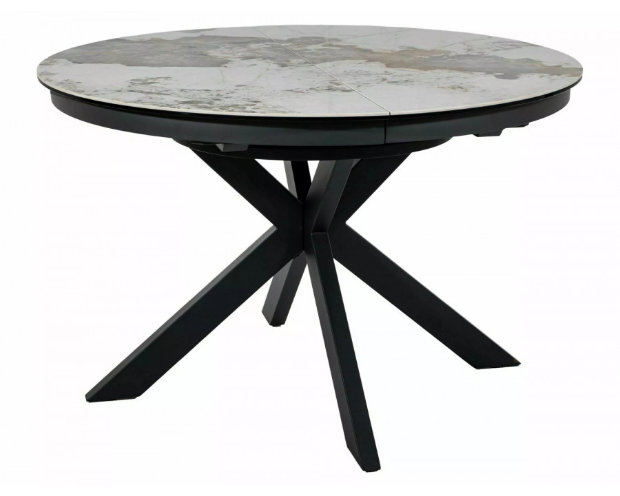 Стіл обідній кухонний розкладний Porto Ceramic (120–160)×120 см Кераміка Білий / Чорний каркас