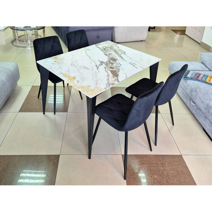 Стіл NORMAN CERAMIC 120*90 gold Phoenix глянець / Чорний каркас