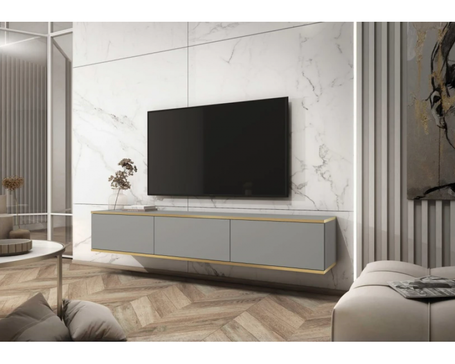 Тумба під телевізор навісна Оро / Oro 3-дверна RTV175 Сірий Ш175xВ30 см.