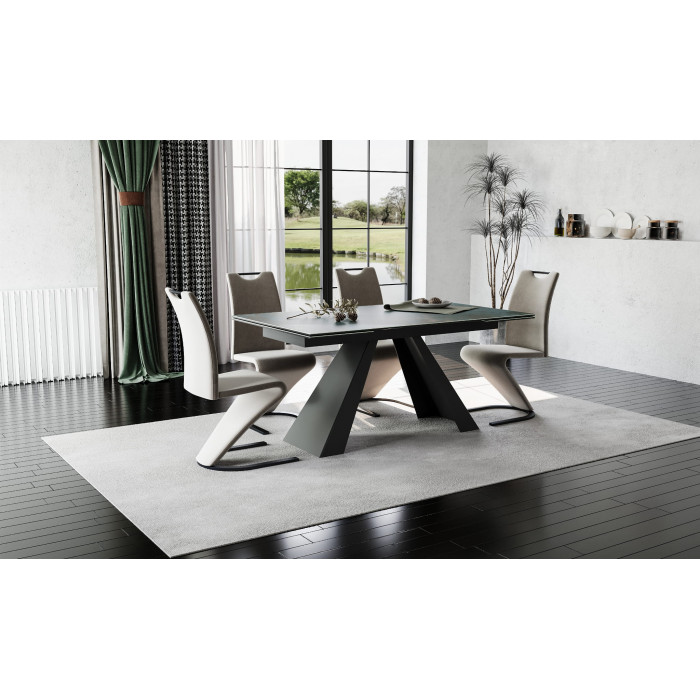 Стіл обідній розкладний SALVADORE CERAMIC 160(240)*90 бірюза OSSIDO VERDE/чорний мат SALVADORETUC160