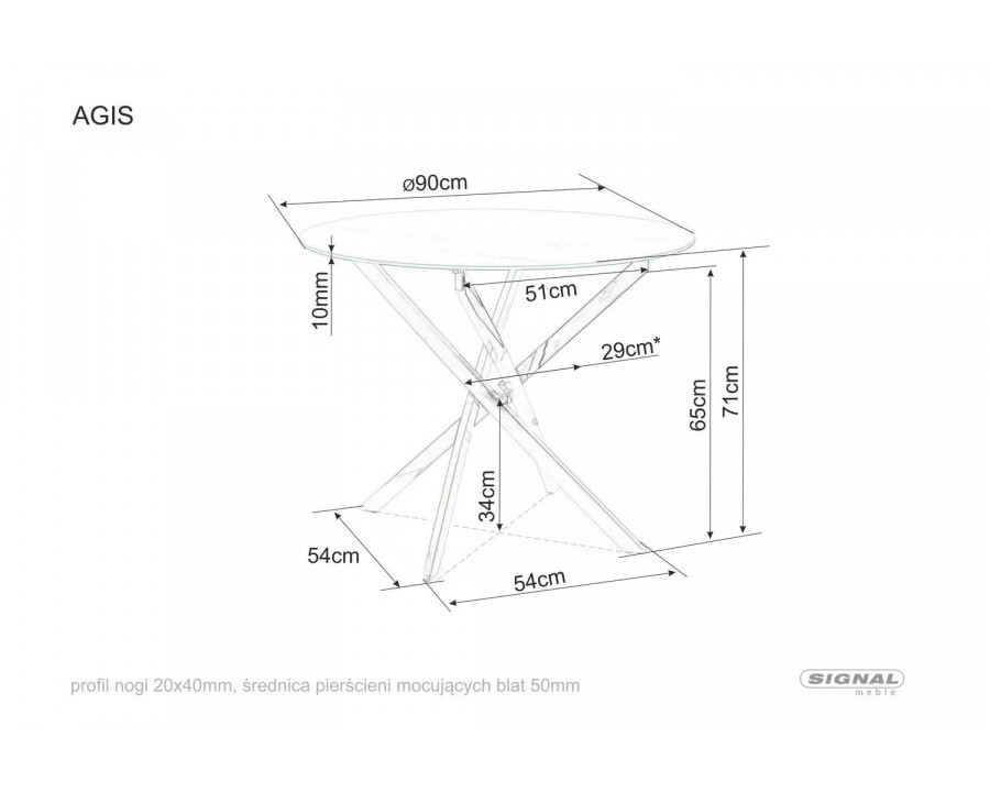Стіл обідній AGIS Прозорий / Чорний мат Діаметр 90 AGISC