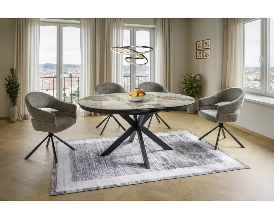 Стіл обідній кухонний розкладний Porto Ceramic (120–160)×120 см Кераміка Білий / Чорний каркас