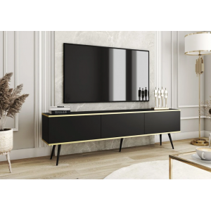 Тумба під телевізор Оро / Oro 3-дверна з чорними ніжками RTV175 Чорний Ш175xВ53 см.