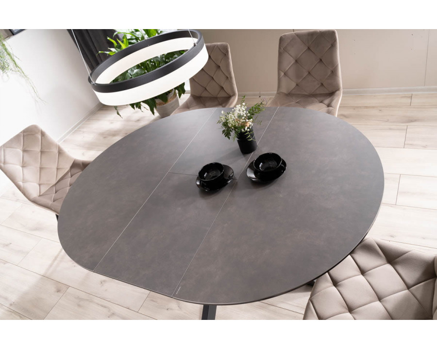 Стіл обідній розкладний PORTO CERAMIC 120(160)*120 тем.сірий ефект мармуру/чорний мат