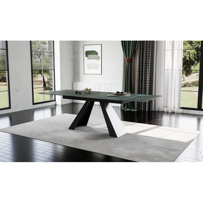 Стіл обідній розкладний SALVADORE CERAMIC 160(240)*90 бірюза OSSIDO VERDE/чорний мат SALVADORETUC160