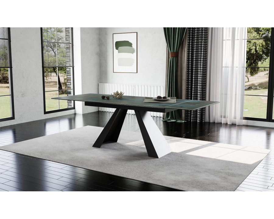 Стіл обідній розкладний SALVADORE CERAMIC 160(240)*90 бірюза OSSIDO VERDE/чорний мат SALVADORETUC160