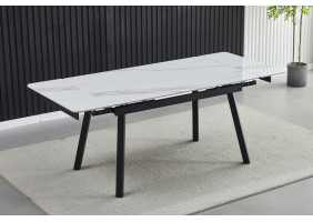 Стіл обідній розкладний MADRID CERAMIC 120(180)*85 білий глянець / чорний каркас
