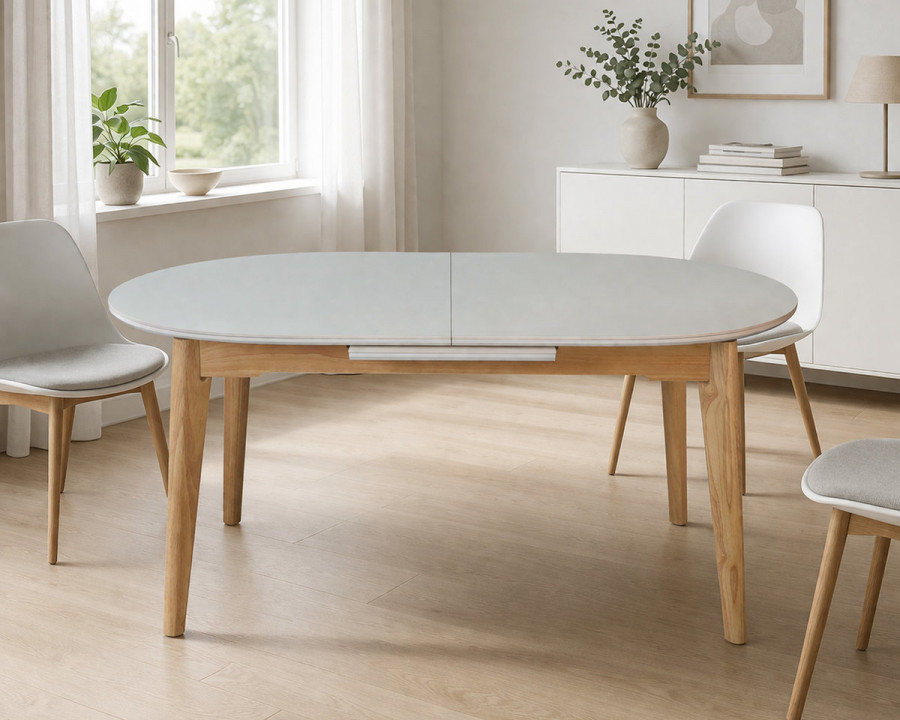 Стіл обідній розкладний ALBERTO CERAMIC 160(200)*90 бежевий мат/дерево