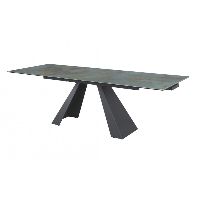 Стіл обідній розкладний SALVADORE CERAMIC 160(240)*90 бірюза OSSIDO VERDE/чорний мат SALVADORETUC160