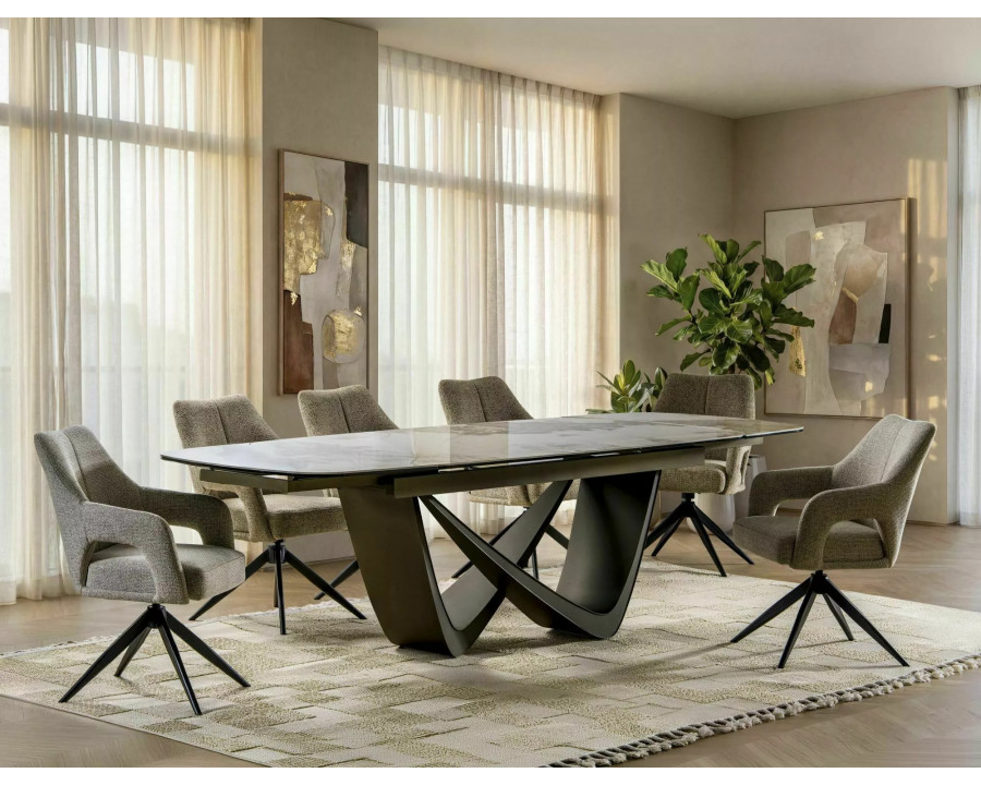 Стіл обідній кухонний розкладний Maranello Ceramic (200–290)×98 см Кераміка Білий / Мідний каркас