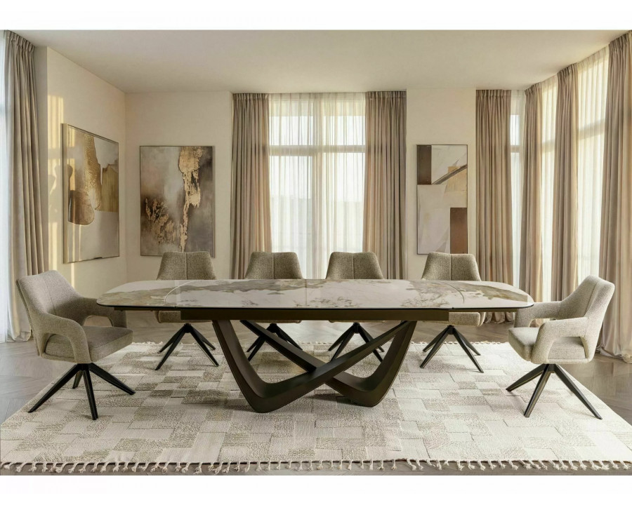 Стіл обідній кухонний розкладний Maranello Ceramic (200–290)×98 см Кераміка Білий / Мідний каркас