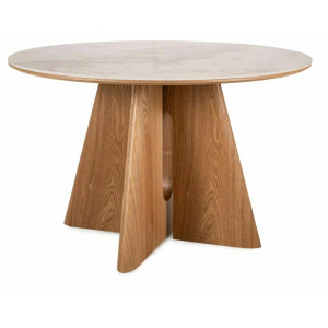 Стіл обідній кухонний Alzano Ceramic ø120 см МДФ + кераміка Білий / Дуб каркас