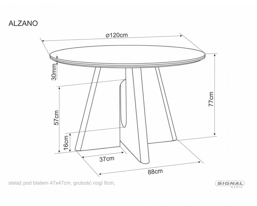 Стіл обідній кухонний Alzano Ceramic ø120 см МДФ + кераміка Білий / Дуб каркас