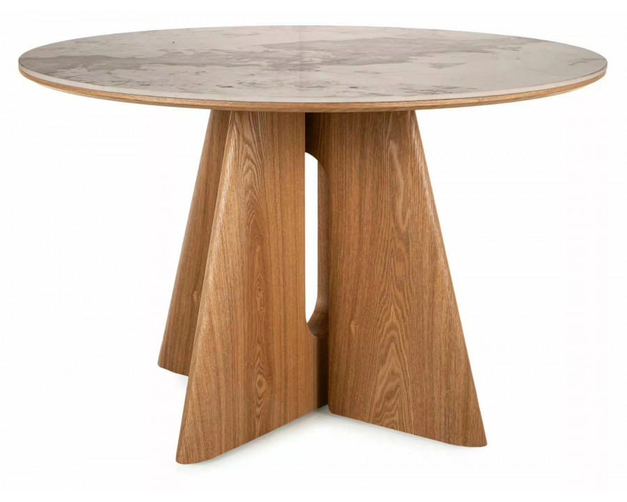 Стіл обідній кухонний Alzano Ceramic ø120 см МДФ + кераміка Білий / Дуб каркас