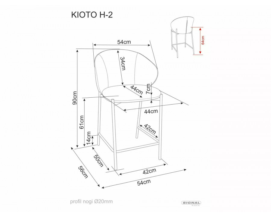 Напівбарний стілець кухонний Kioto H-2 Сіра тканина / Кашемір каркас