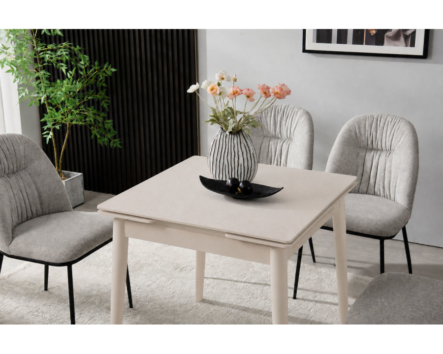 Стіл обідній розкладний AVENTO CERAMIC 80(130)*80 білий / кашемір