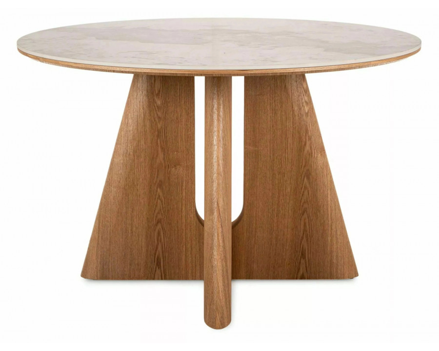 Стіл обідній кухонний Alzano Ceramic ø120 см МДФ + кераміка Білий / Дуб каркас