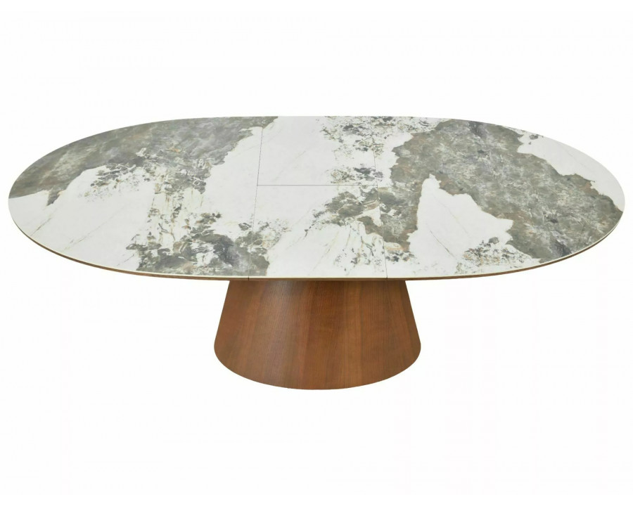 Стіл обідній кухонний розкладний Marocco Ceramic (160–200)×90 см МДФ + кераміка Білий / Горіх каркас