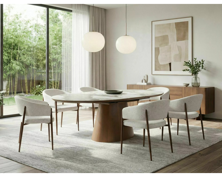 Стіл обідній кухонний розкладний Marocco Ceramic (160–200)×90 см МДФ + кераміка Білий / Горіх каркас