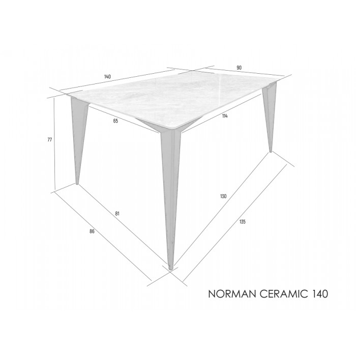 Стіл NORMAN CERAMIC 140*90 Muie White глянець / Чорний каркас
