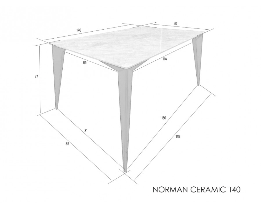 Стіл NORMAN CERAMIC 140*90 Muie White глянець / Чорний каркас