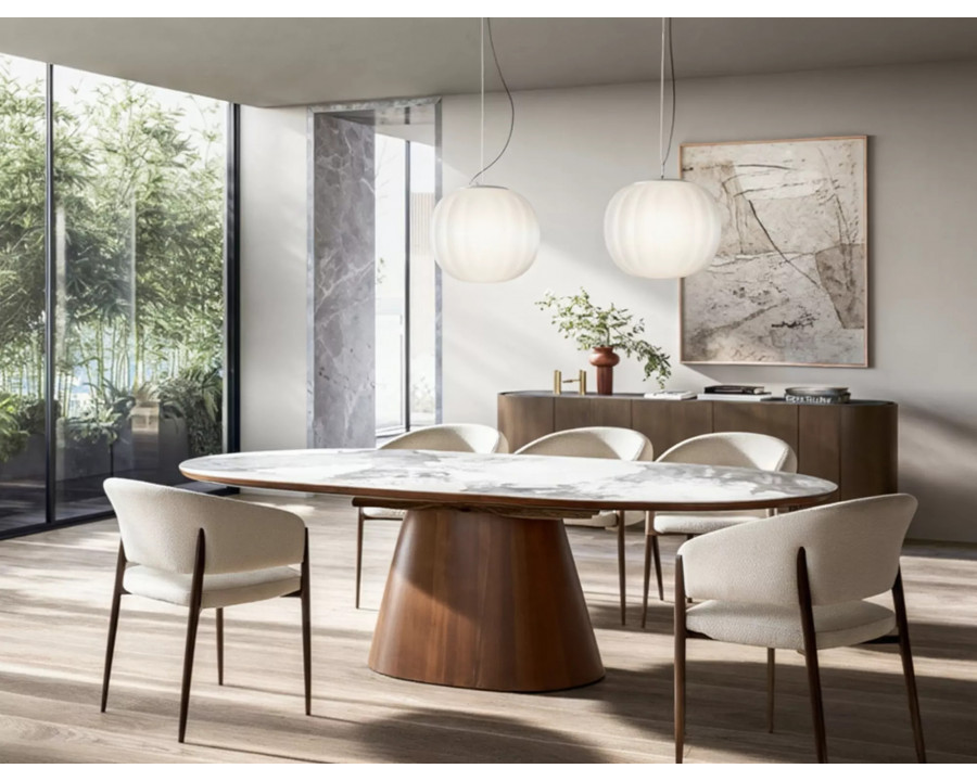 Стіл обідній кухонний розкладний Marocco Ceramic (160–200)×90 см МДФ + кераміка Білий / Горіх каркас