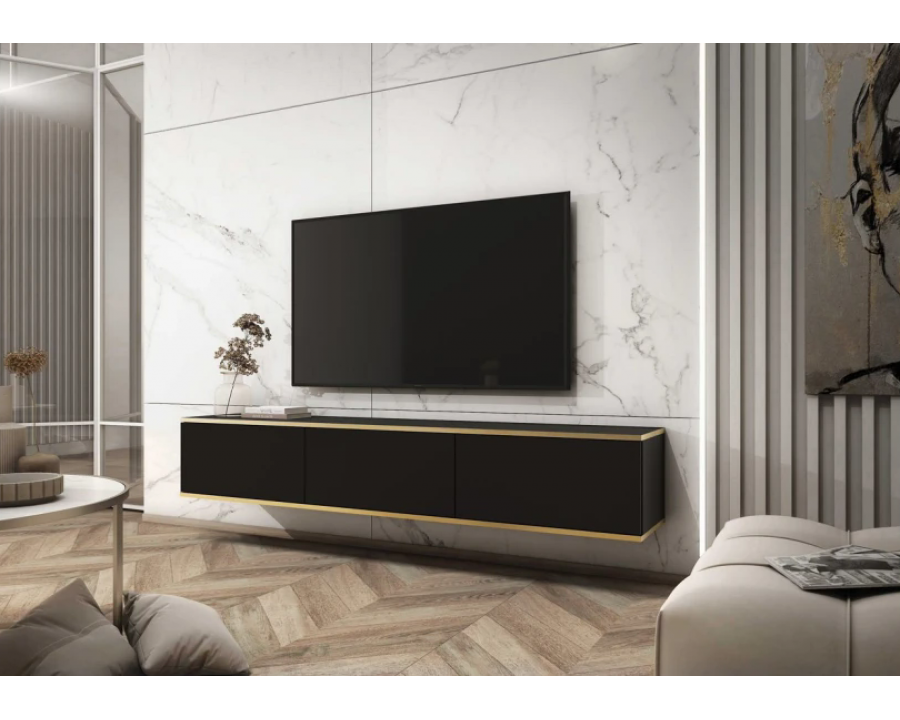 Тумба під телевізор навісна Оро / Oro 3-дверна RTV175 Чорний Ш175xВ30 см.