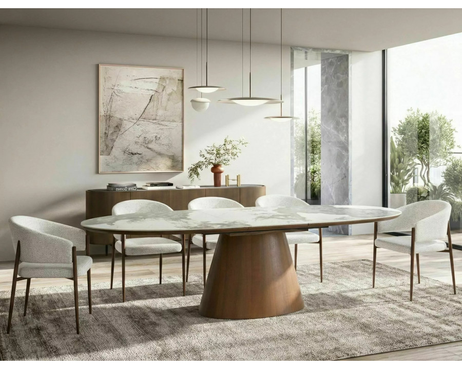 Стіл обідній кухонний розкладний Marocco Ceramic (160–200)×90 см МДФ + кераміка Білий / Горіх каркас