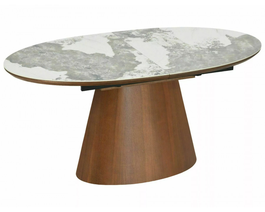 Стіл обідній кухонний розкладний Marocco Ceramic (160–200)×90 см МДФ + кераміка Білий / Горіх каркас