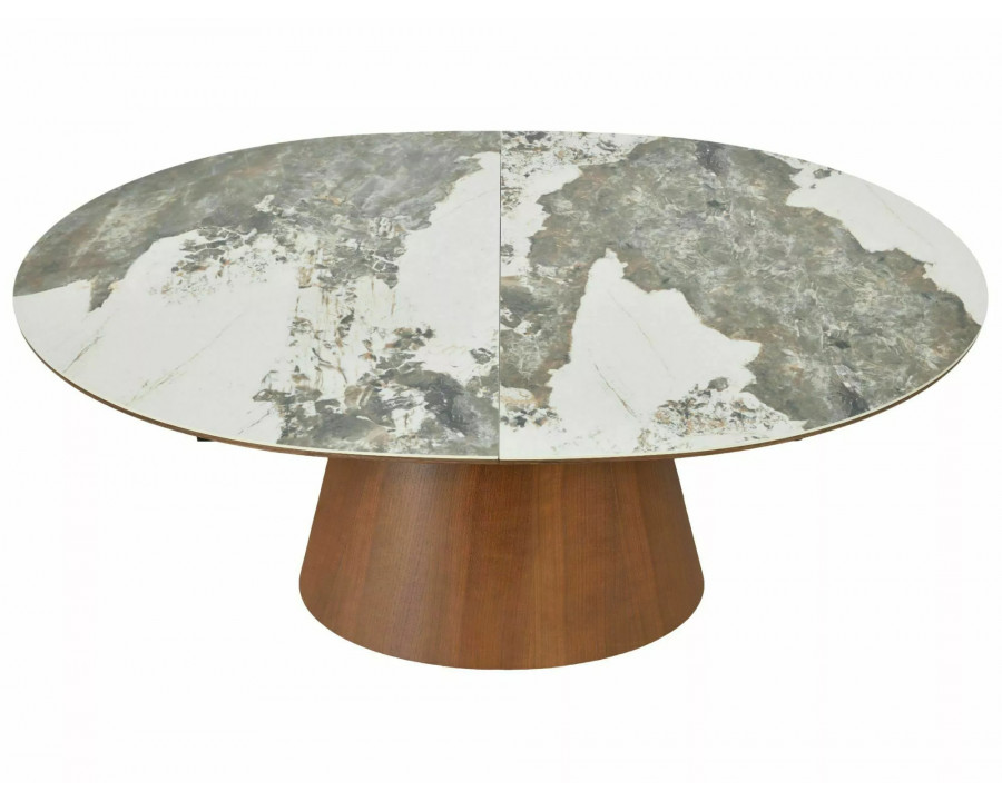 Стіл обідній кухонний розкладний Marocco Ceramic (160–200)×90 см МДФ + кераміка Білий / Горіх каркас