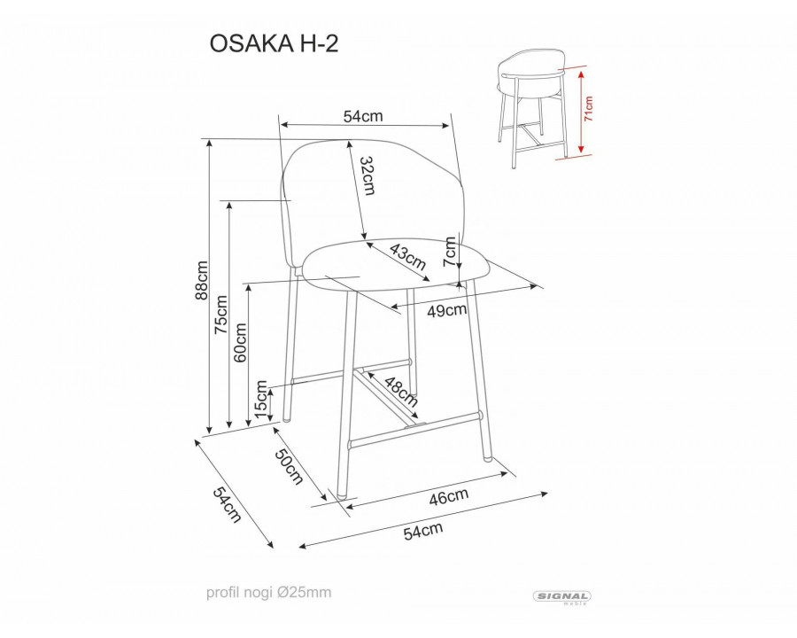 Напівбарний стілець кухонний Osaka H-2 Бежева тканина / Чорний каркас