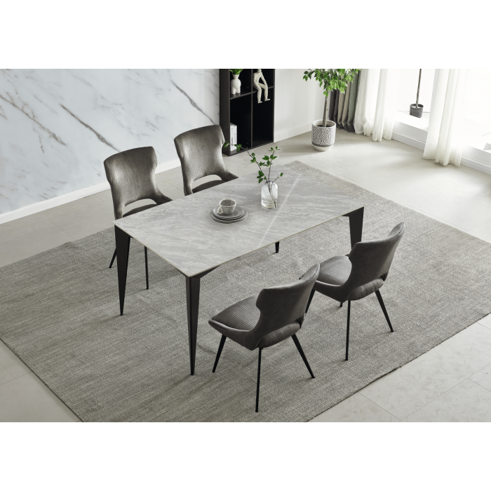 Стіл NORMAN CERAMIC 140*90 Muie White глянець / Чорний каркас