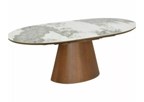 Стіл обідній кухонний розкладний Marocco Ceramic (160–200)×90 см МДФ + кераміка Білий / Горіх каркас