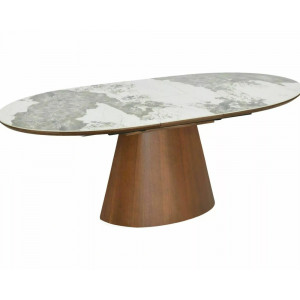 Стіл обідній кухонний розкладний Marocco Ceramic (160–200)×90 см МДФ + кераміка Білий / Горіх каркас