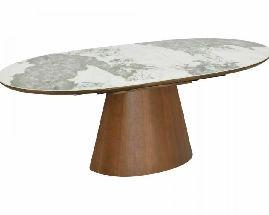 Стіл обідній кухонний розкладний Marocco Ceramic (160–200)×90 см МДФ + кераміка Білий / Горіх каркас