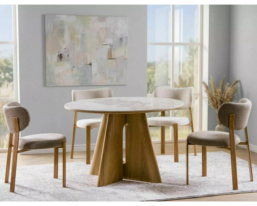 Стіл обідній кухонний Alzano Ceramic ø120 см МДФ + кераміка Білий / Дуб каркас